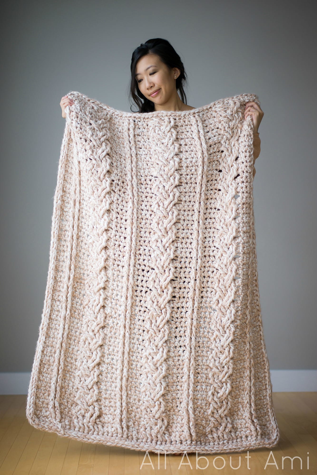 Free knitting pattern for Big Cables Throw afghan in super bulky
